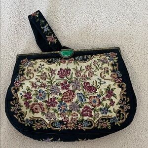 Vintage Floral Tapestry Clutch with Black Trim